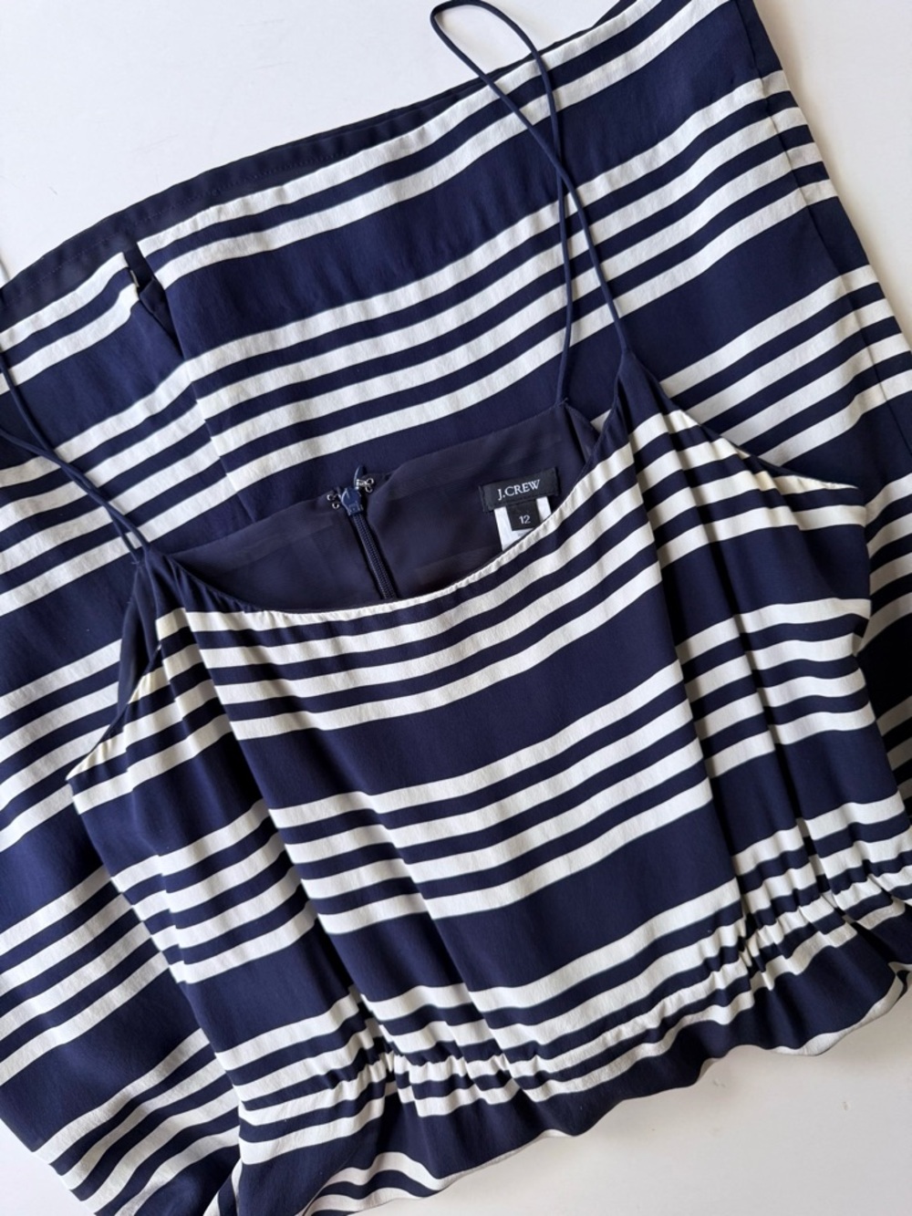J. Crew Silk Navy & Cream Striped Spaghetti Strap Mid-Length Slip Dress Size 12